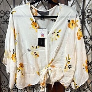 Polly & Esther Yellow Floral Tie-Front Top